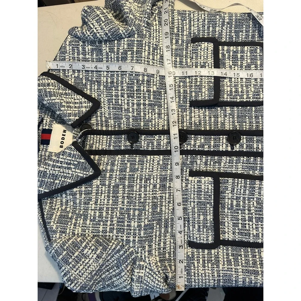 BODEN‎ Tweed Boucle Skirt Suit Set Women's US 12 Navy Cream Quiet Luxury Preppy